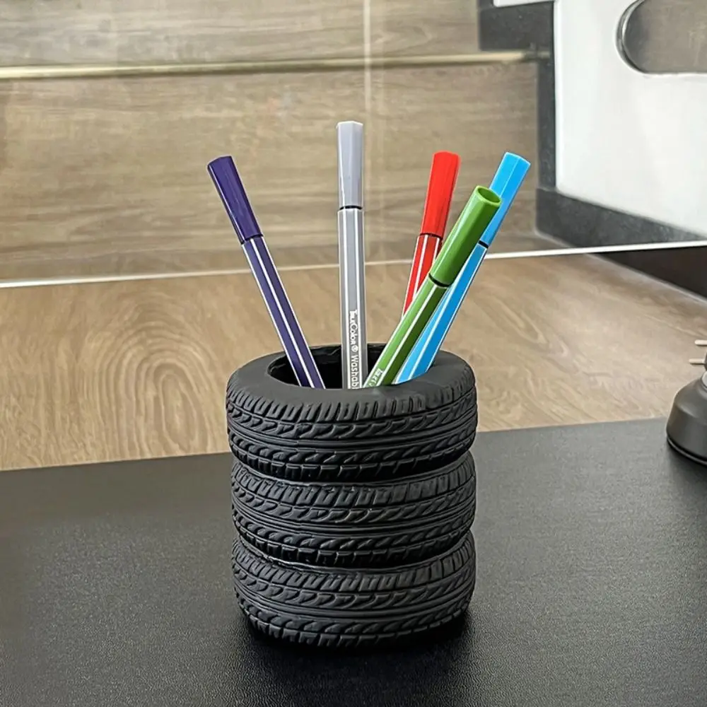Unique Tire-Shaped Pen Holder Multifunctional Makeup Brush Holder Desk Storage Ornament Car Lovers