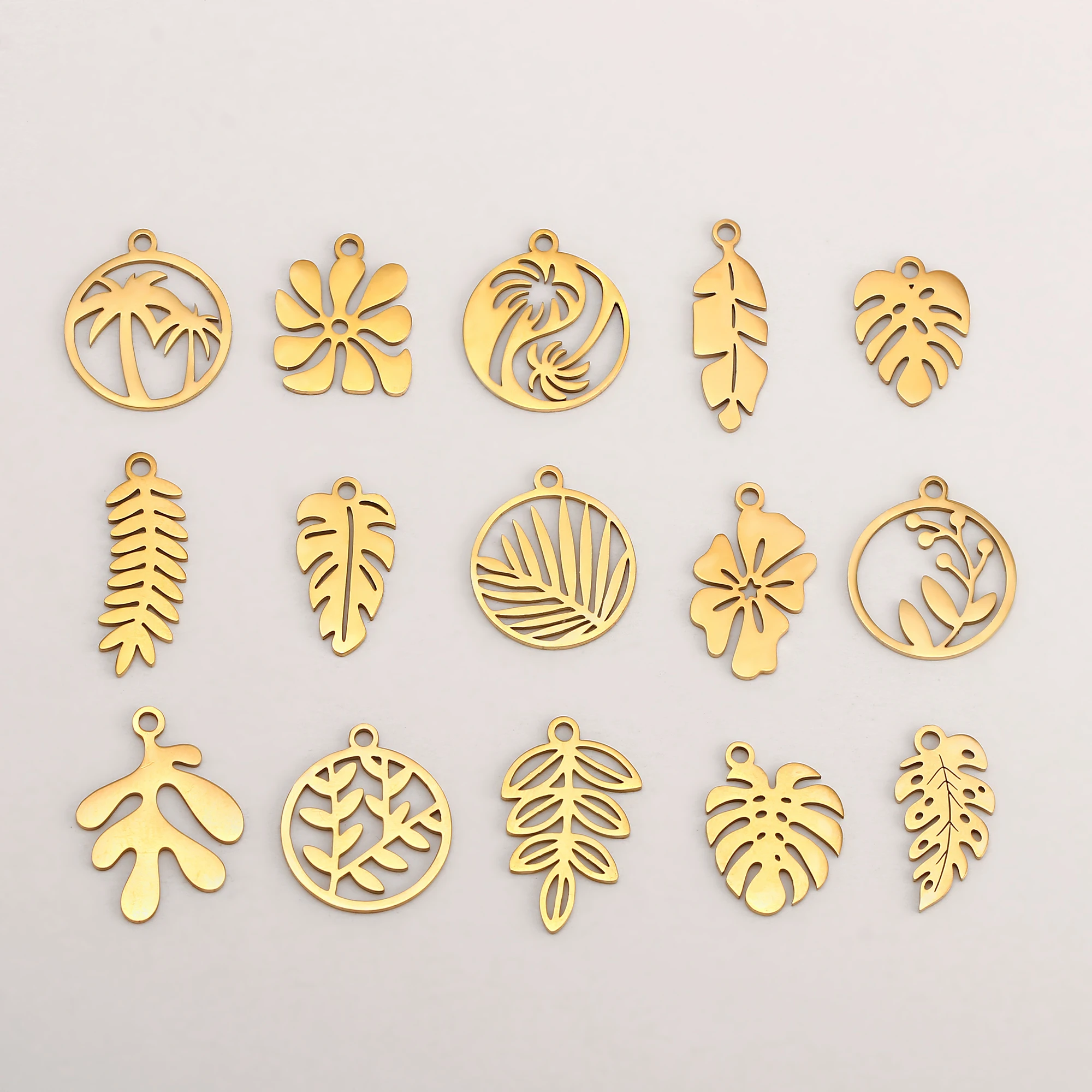 5Pcs Tree Leaf Charms Stainless Steel Leaves Branch Pendant Spring Fall Thanksgiving Bracelet Necklace Jewelry Making Findings