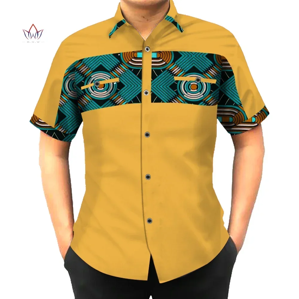 Custom African Print Clothing Shirt Men Short Sleeve Dashiki Men Shirts Mens Slim Fit African Clothing Plus Size 6XL BRW WYN302