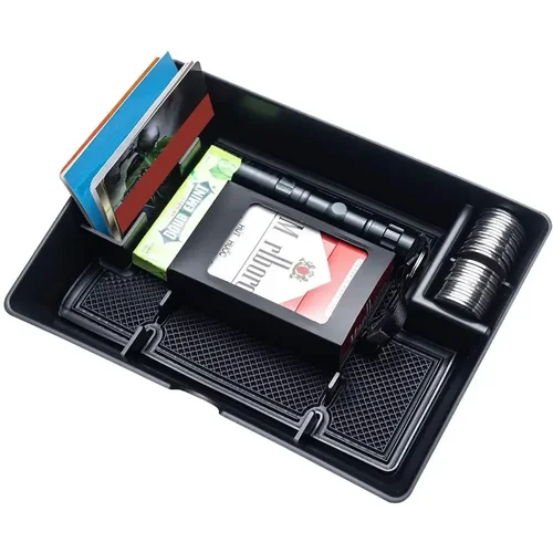 Imagen 2 del producto Bandeja de almacenamiento para mesa de consola central de tablero, organizador de instrumentos, caja de almacenamiento de almohadilla de goma antideslizante ABS negra para Ford F150 (2015-2019)