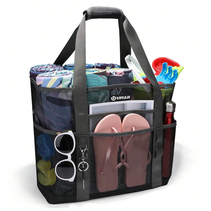 

Transparent Mesh Cosmetic Tote Bag Beach Bathroom Shower Accessories Travel Portable Towel Toiletry Handbag Storage Organizer