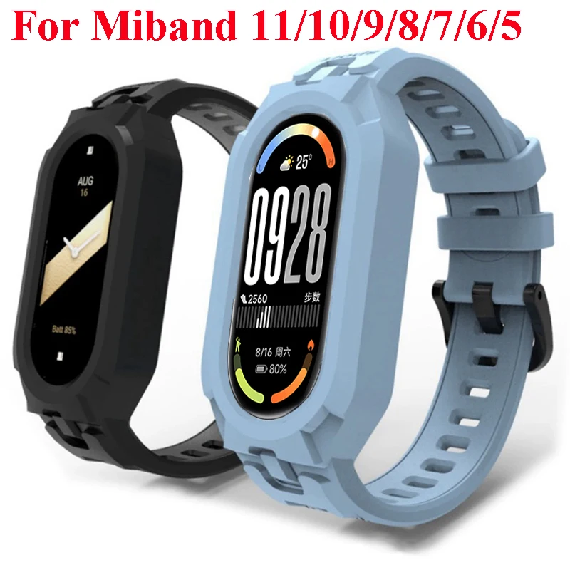 For Mi Band 11 Strap Xiaomi MiBand 10 9 8 7 6 5 Wrist Strap Watch Replacement Soft TPU Silicone Miband 8 Bracelet 2IN1 Band Case