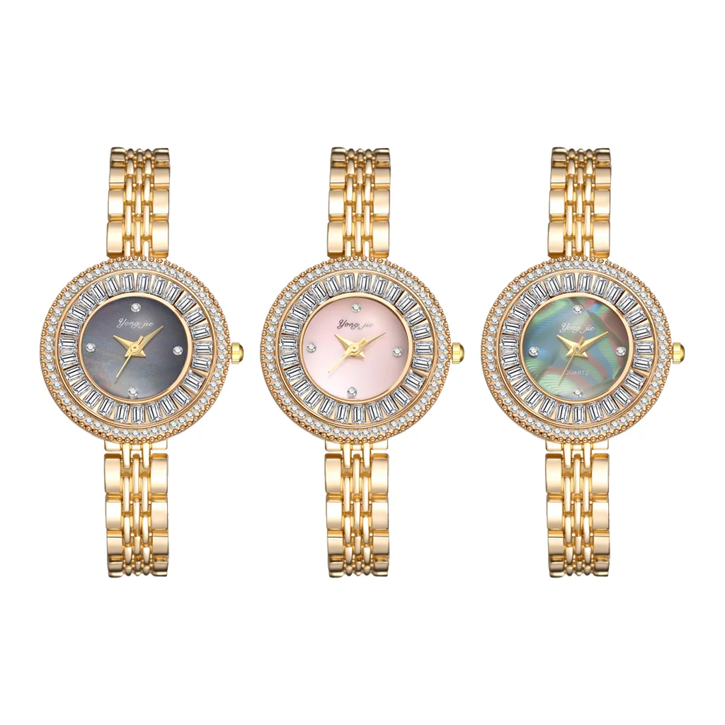 Luxury Women Full Diamond Watch Removable Strap Quartz Wristwatch Elegant Female Clock Bling Office Commuting Bracelet Gift
