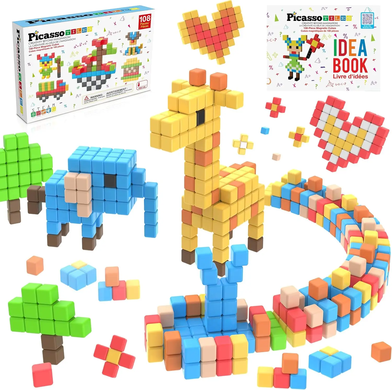 

108pcs Magnetic Puzzle Cubes Building Blocks Set for Kids Age 3+ STEM Learning Sensory Toy with Idea Book