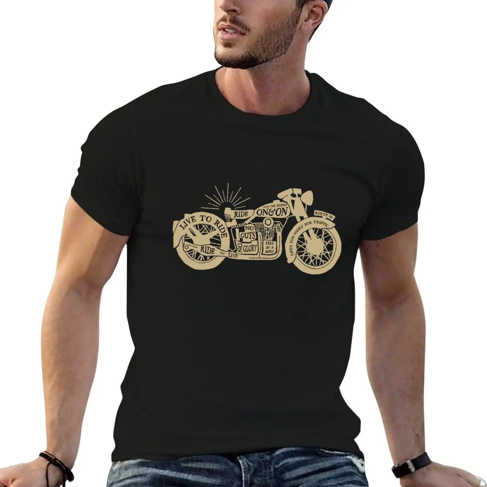 

Gold Black Vintage Motorcycle with Quotes T-Shirt man t shirt luxury man t shirt heavy cotton T-Shirt