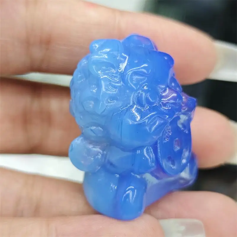 Natural Blue Opalite Cartoon Carving Healing Fengshui Stone Gemstones Home Decoration Holiday Gift 1PCS