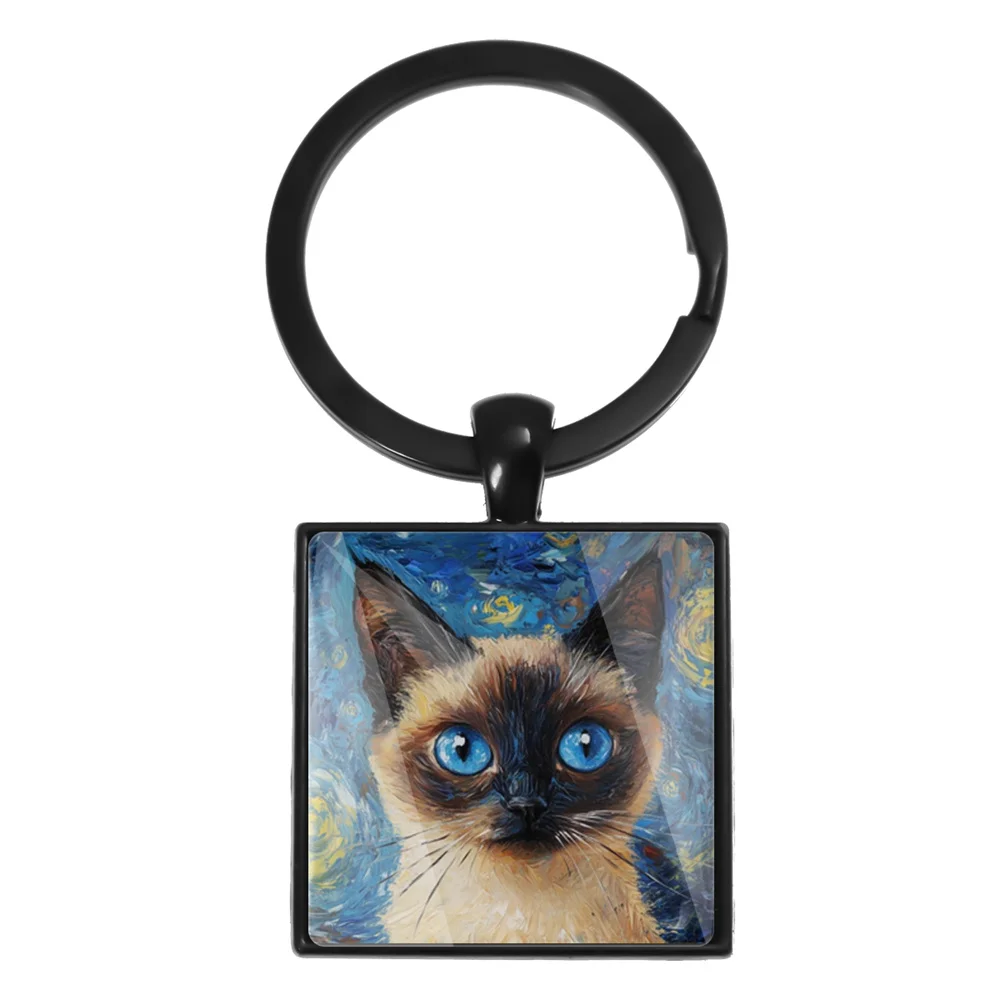 Oil Painting Art Van Gogh The Starry Night HD Printing Photo Square Keychain Backpack Decoration Jewelry Key Ring Wholesale Gift - view 3