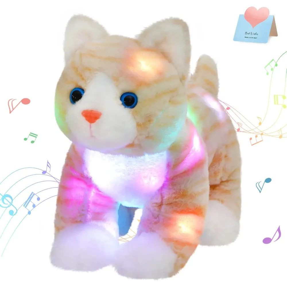 

Cute Kawaii Doll Plush Toys 35cm Throw Pillows Kitty Cat with Musical LED Stuffed Animals Gift For Girls Kids Lullaby