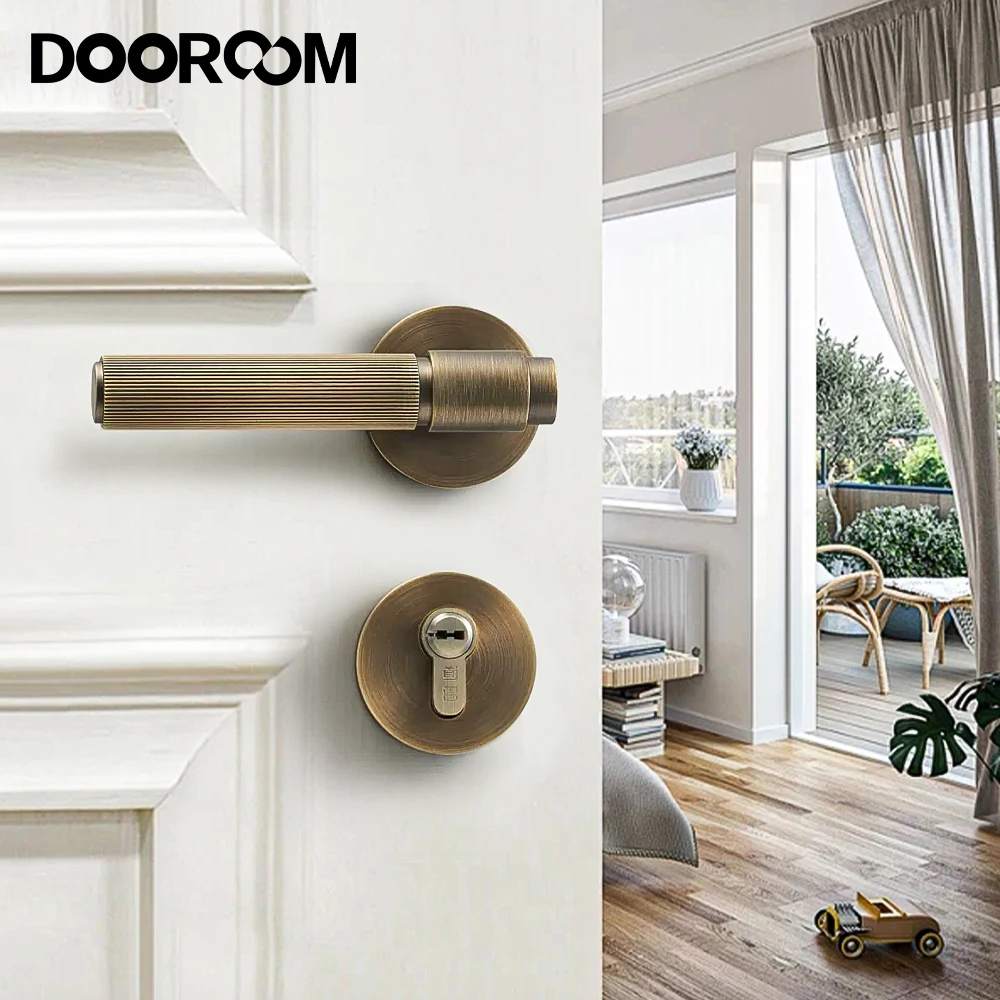 

DOOROOM Fashion Brass Privacy Passage Stripe Door Lock Set Indoor Bedroom Handle Split Lock Solid Wood Door Lock Household