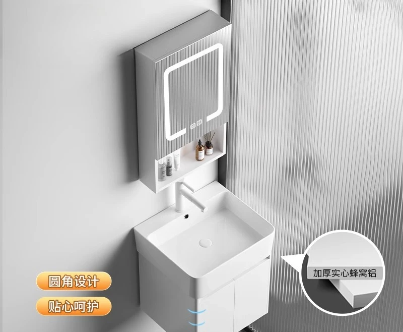 Small-space Bathroom Vanity Set, Heavy-duty Honeycomb Aluminum Cabinet with Ceramic Countertop Wash Basin