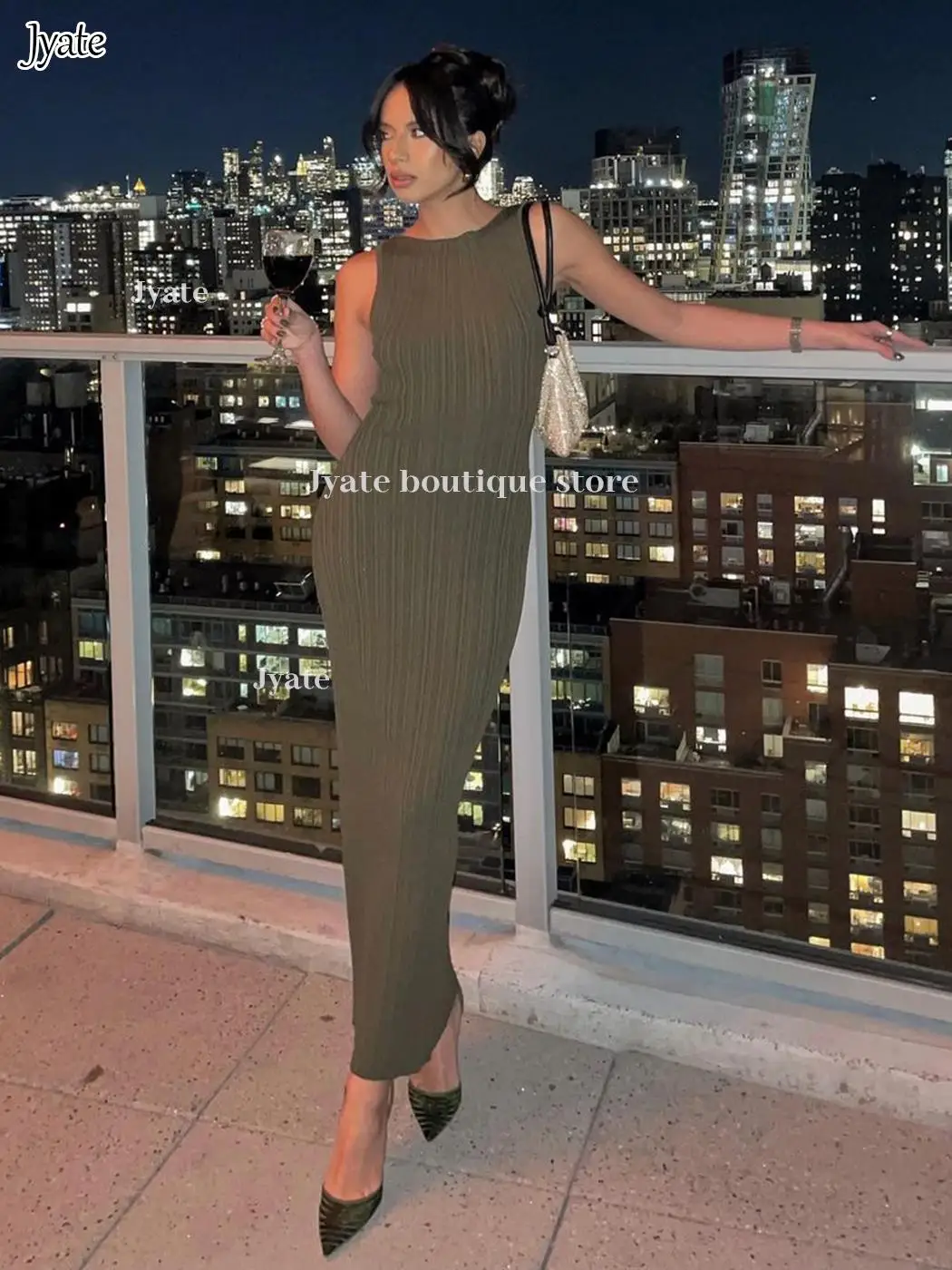 2023 Sleeveless Pleat Knit Dress Round Neck A-line Pit Strip Slim Long Dress Sundress Solid Color Casual Women Summer Dresses