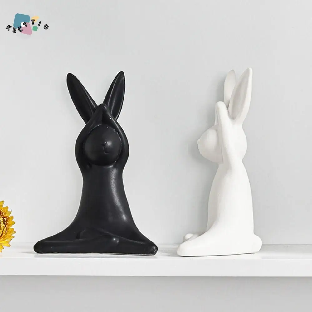 

Crafts Ceramic Rabbit Figurine Simple Cute Bunny Statue White‘ Creative Animal Sculpture Bedroom