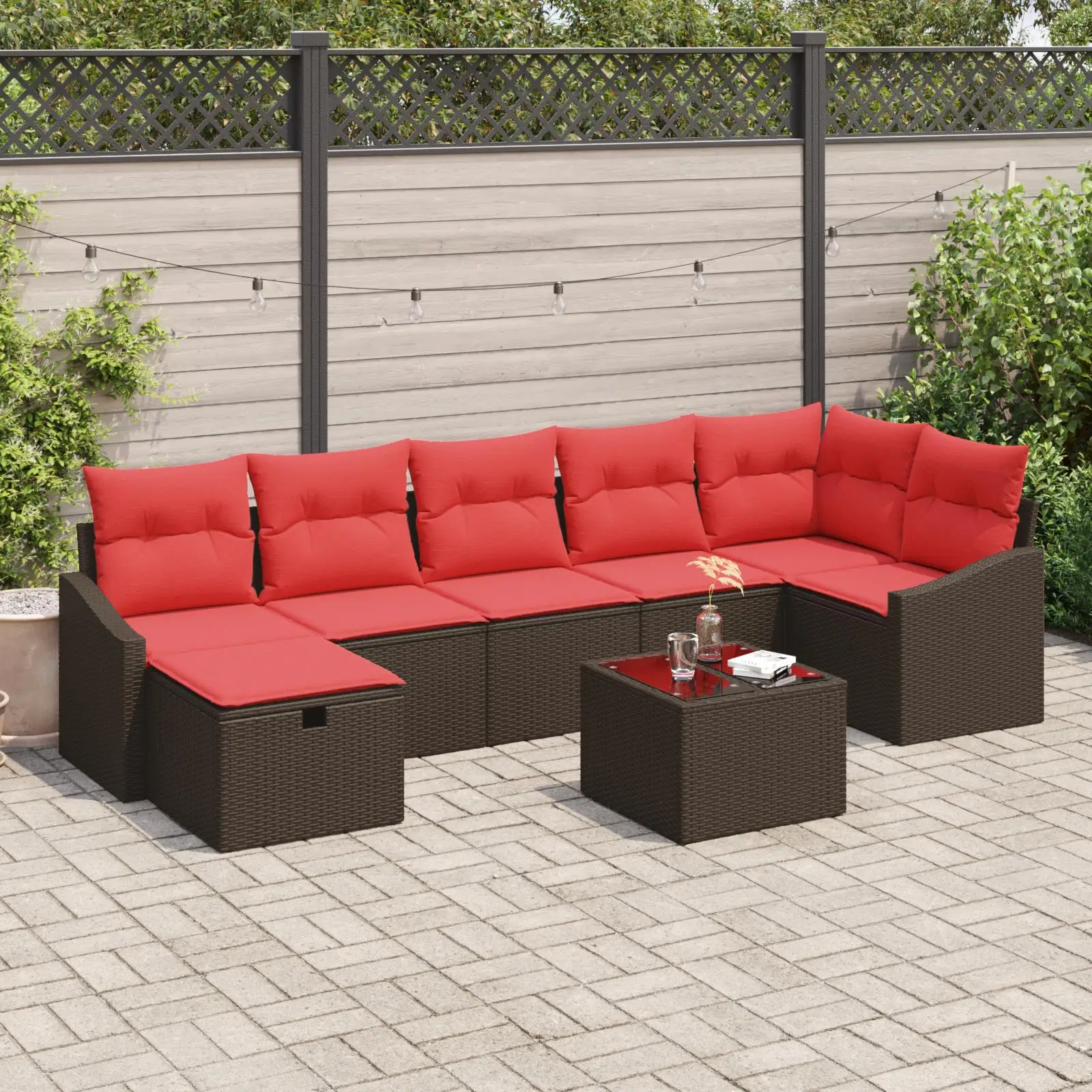 

8 Piece Outdoor Garden Sofa Set with Cushions Brown Poly Rattan Furniture for Patio Deck Balcony