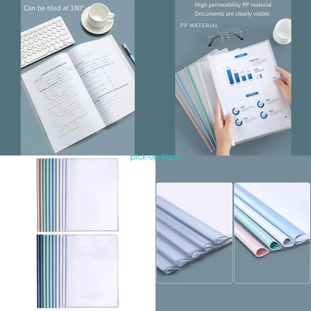 

Q5WA 10PCS File Folder Set with Long Paper Clamps Transparent Folder 80 Sheets