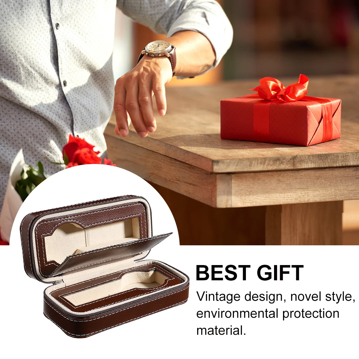 

Vintage Watch Box Durable Storage Organizer High Quality Material Elegant Design Personal Use Display Watch Box