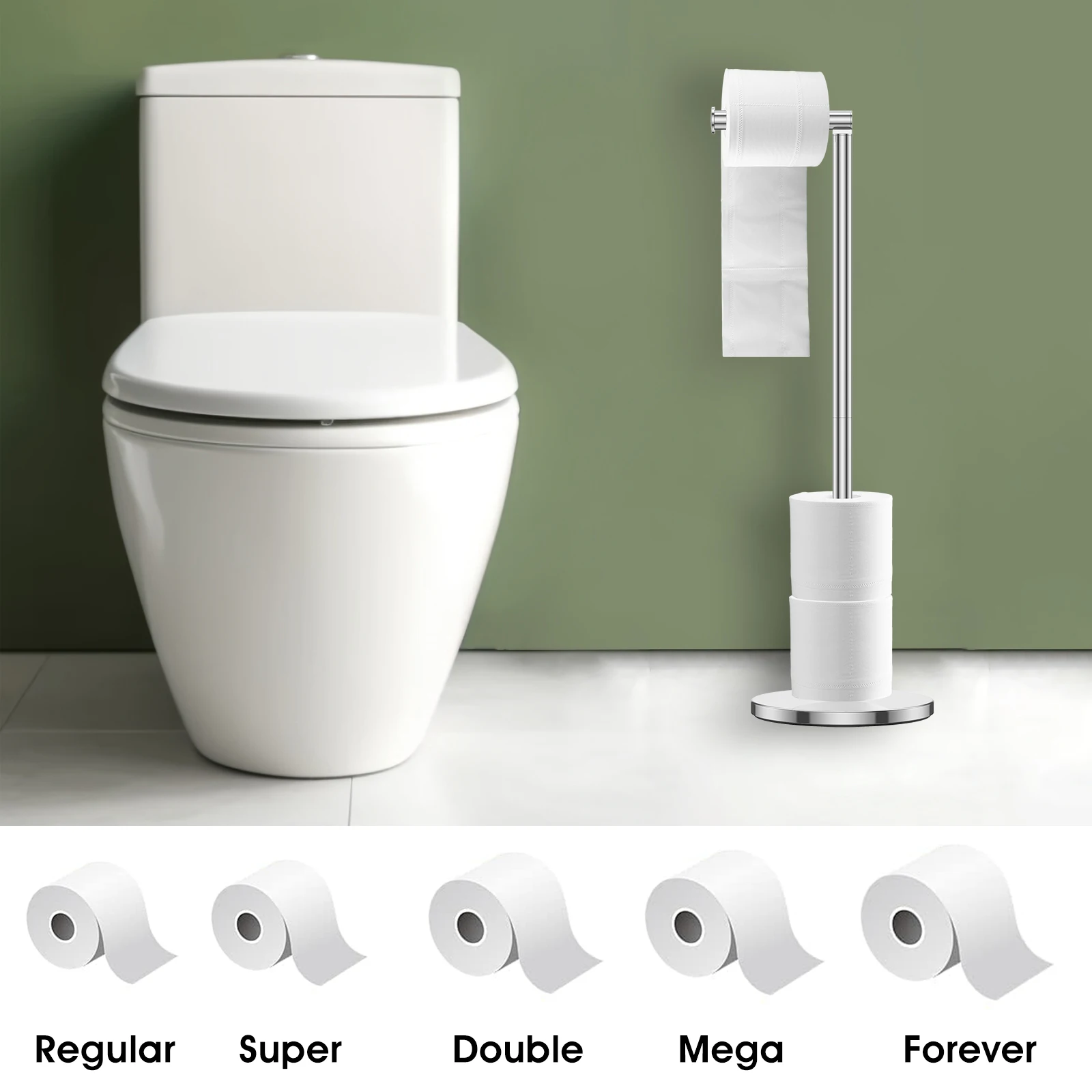 Freestanding Toilet Roll Holders Stainless Steel Toilet Paper Stand Anti-Rust Space Bathroom Tissue Rack Paper Dispenser Storage