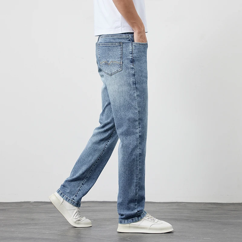 2025 nouveaux hommes décontracté longs jeans classique hommes jambe droite denim pantalon à jambes larges lâche décontracté rétro lavé denim pantalon