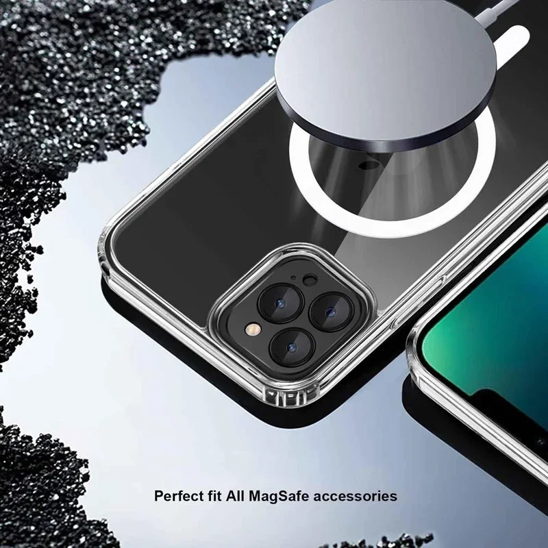 Luxury Clear Magnetic Case for iPhone 16 15 14 13 12 11 Pro Max Plus Case Compatible With MagSafe Magnetic Car Phone Mount Case