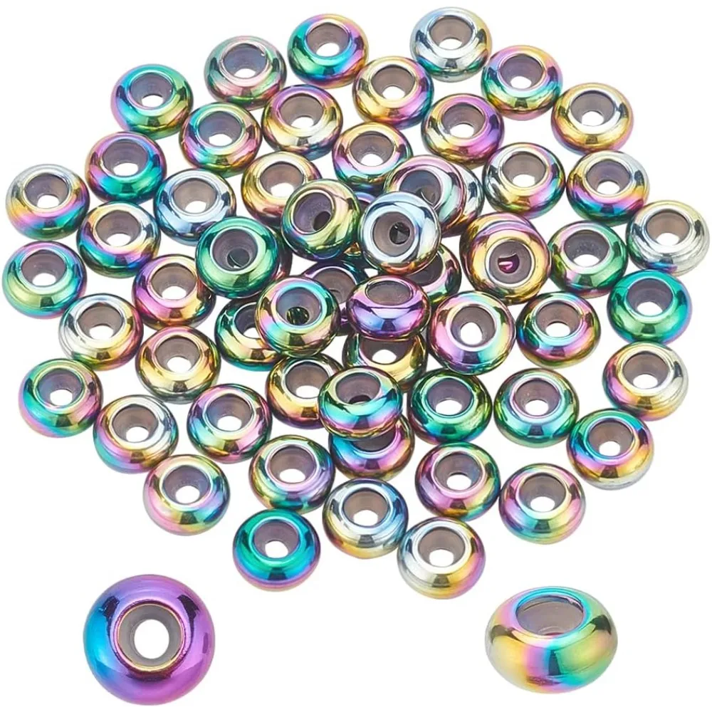 60pcs Stainless Steel Slider Beads 8mm Colorful Spacer Beads with Rubber Inside Slider Clasps Stopper Beads for Bracelets