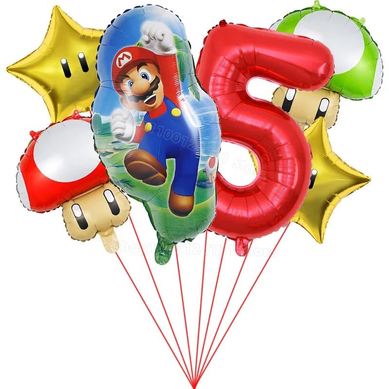 Ensemble de ballons numérotés Super Mario Bros, décoration de fête d\'anniversaire trempée, étoiles de jeu, salle plus lente, accessoires d\'ornement,