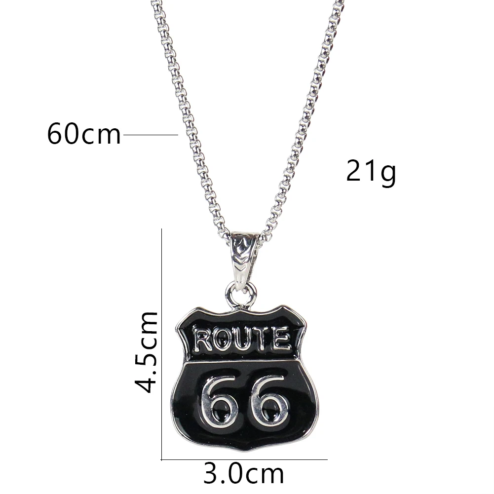 Route 66 Stainless Steel Pendant Necklace Punk Black Hip-hop Western Man Cowboy Travel Express Way Souvenir Male Jewelry Gift