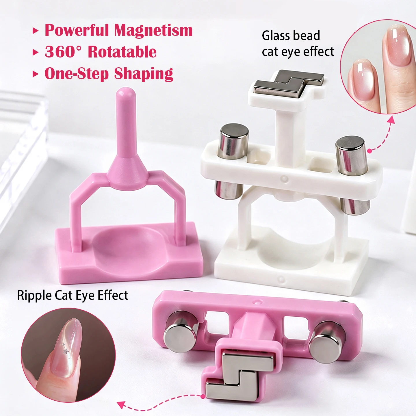 360-Degree Rotatable Cat Eye Nail Magnet, Detachable Magnetic Rod, Multi-Functional Nail Art Tool, Adjustable Aperture Effect.