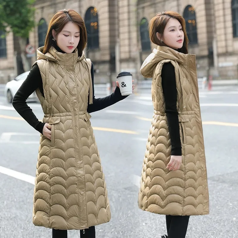 2024 New Autumn Winter Sleeveless Waistcoat Women Warm Puffer Jacket Ultra Light Mid Long Down Cotton Vest Female Outerwear Tops