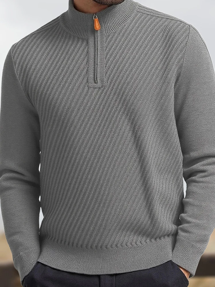

Autumn Winter Fashion Solid Color Zipper Stand Collar Jumpers Men Vintage Knitting Sweater Daily Casual Slim Fit Sweaters Mens