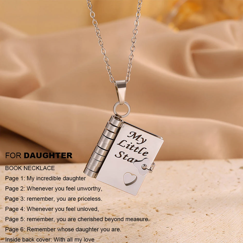 قلادة قلادة كتاب ماي ليتل ستار هدية مثالية لعيد الميلاد لابنة قابلة للفتح، قلادة من الفولاذ المقاوم للصدأ بحروف رسالة منقوشة #1