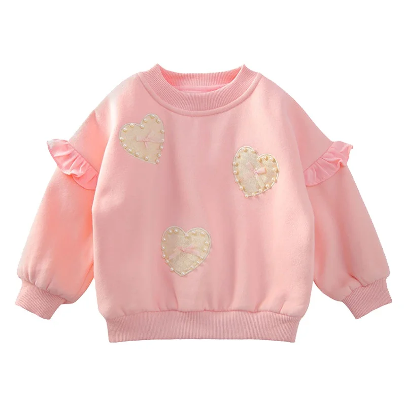 2-12 Years Kids Girl Sweatshirts Autumn Winter Long Sleeve Hoodies For Toddler Kids Girls Heart Print Jumper Childrens Clothes