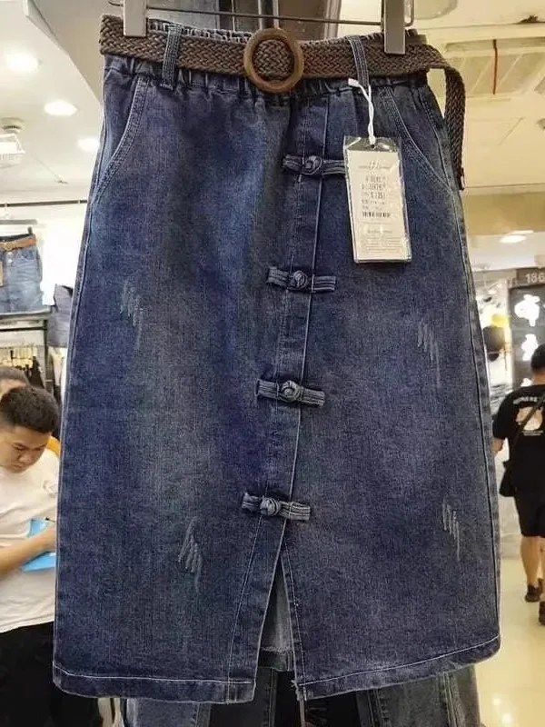 High Waist A-Line Denim Skirt for Women Spring Summer New Style plus Size Fashionable Korean Retro Mid-Length Half Skirt