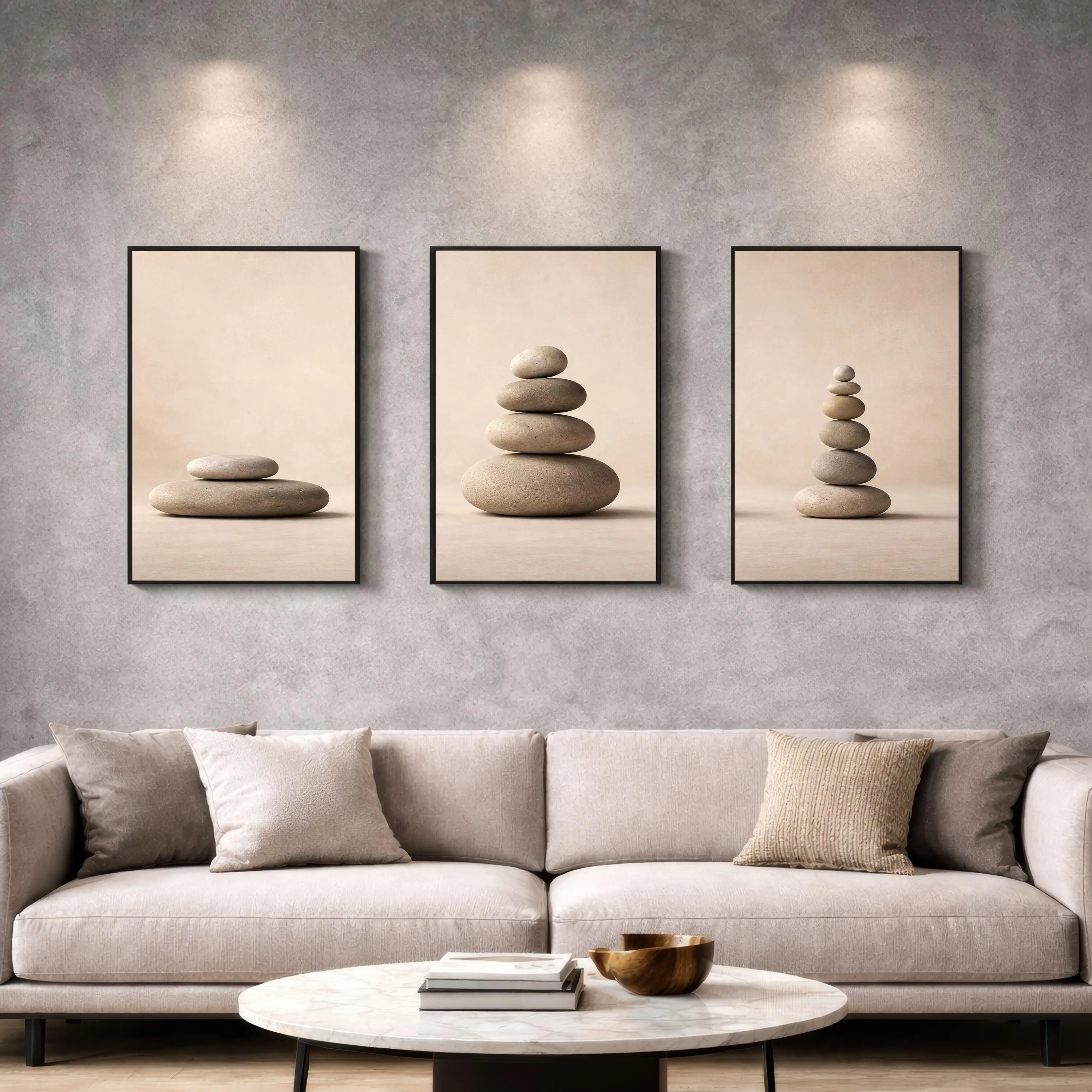 3PCS--3pcs Nordic Zen-Inspired Balanced Stones Set Print Modern Minimalist Neutral Frameless Poster Canvas Art Home Decor for