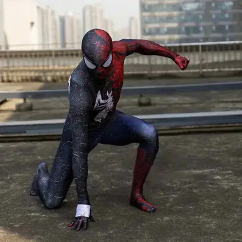 

Halloween Adults Kids Symbiote Suit Superhero Cosplay Costume Full Bodysuit Zentai Second Skin Suit Men Party Jumpsuit