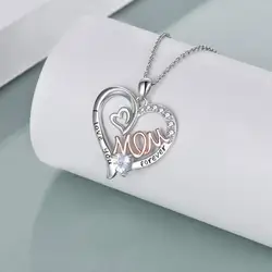 Fashion Mom Bicolor Necklace Heart Zircon Pendant Engagement Necklaces Fro Women Princess Jewelry Birthday Anniversary Gift
