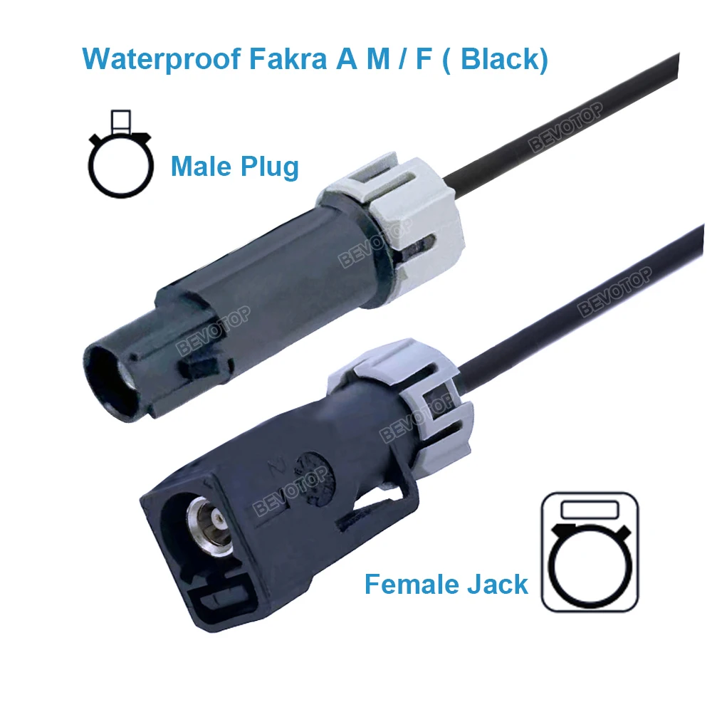 1PCS Waterproof Fakra Jumper Black Fakra Code A Male to Female Jack 50 Ohm Fakra Cable RF Coaxial Pigtail BEVOTOP Auto Cable