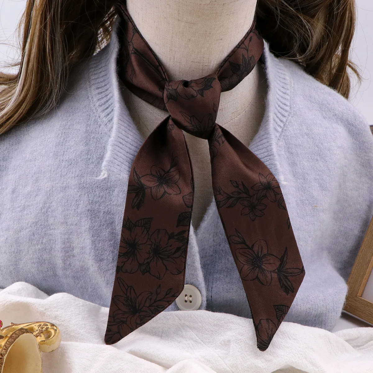 Skinny Scarf Women Small Bag Scarves Hair Neck Scarf For Ladies Foulard Fashion Flowers Print Neckerchief Headband