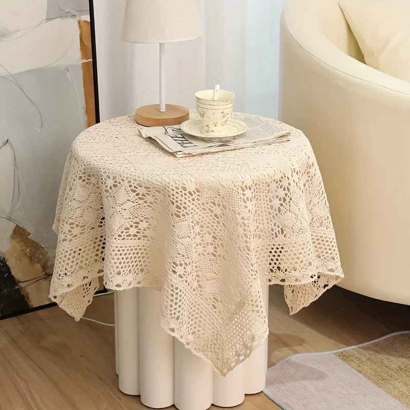 

1PC Bohemia Vintage Decorative Table Cloth Hollow Crochet Woven Beige Tablecloth Table Cover Decorative Soft Table Flag 스켈레톤 식탁보