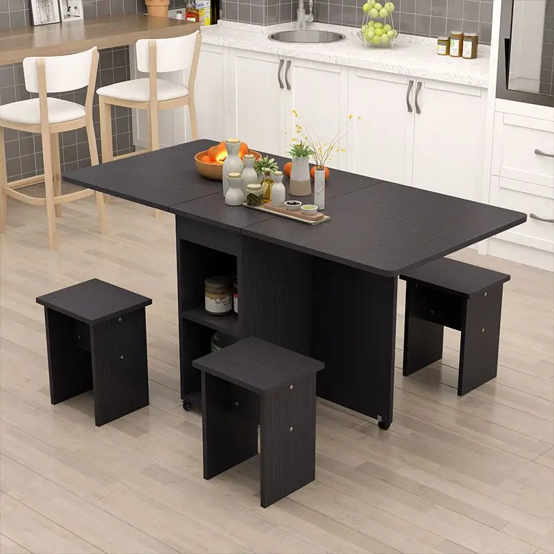 Folding dining table, household, small apartment, movable, retractable, rectangular, simple