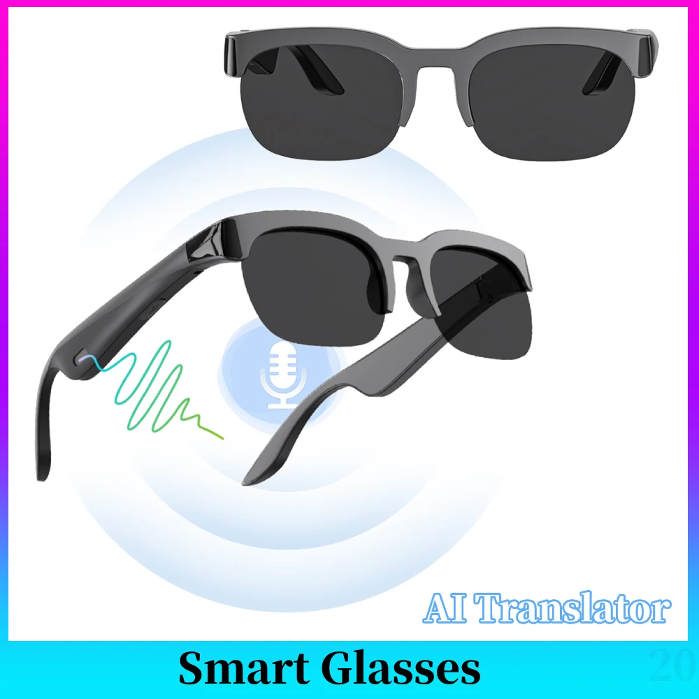 

Smart Glasses AI Translator Hands-Free Music & Calls BT Sunglasses UV Protection Outdoor Sports Headphones for Men & Women