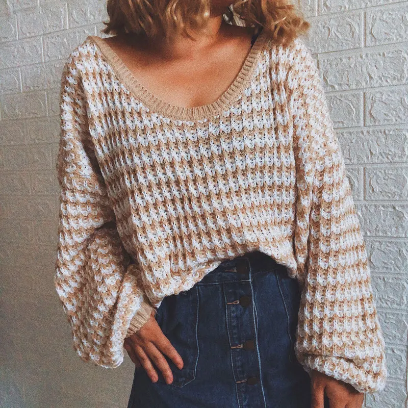 Autumn and Winter New Women's Jacket Casual Pullover V-neck Women's Knit Sweater V-neck Temperament Commuter Sweater Women