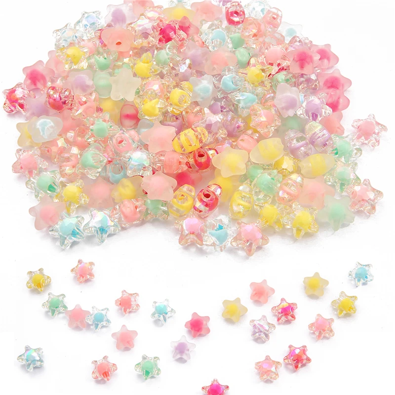 80-105Pcs 8-11mm Star Round Acrylic Transparent Frosted AB Color Loose Beads Spacer Beads For DIY Jewelry Making Accessory
