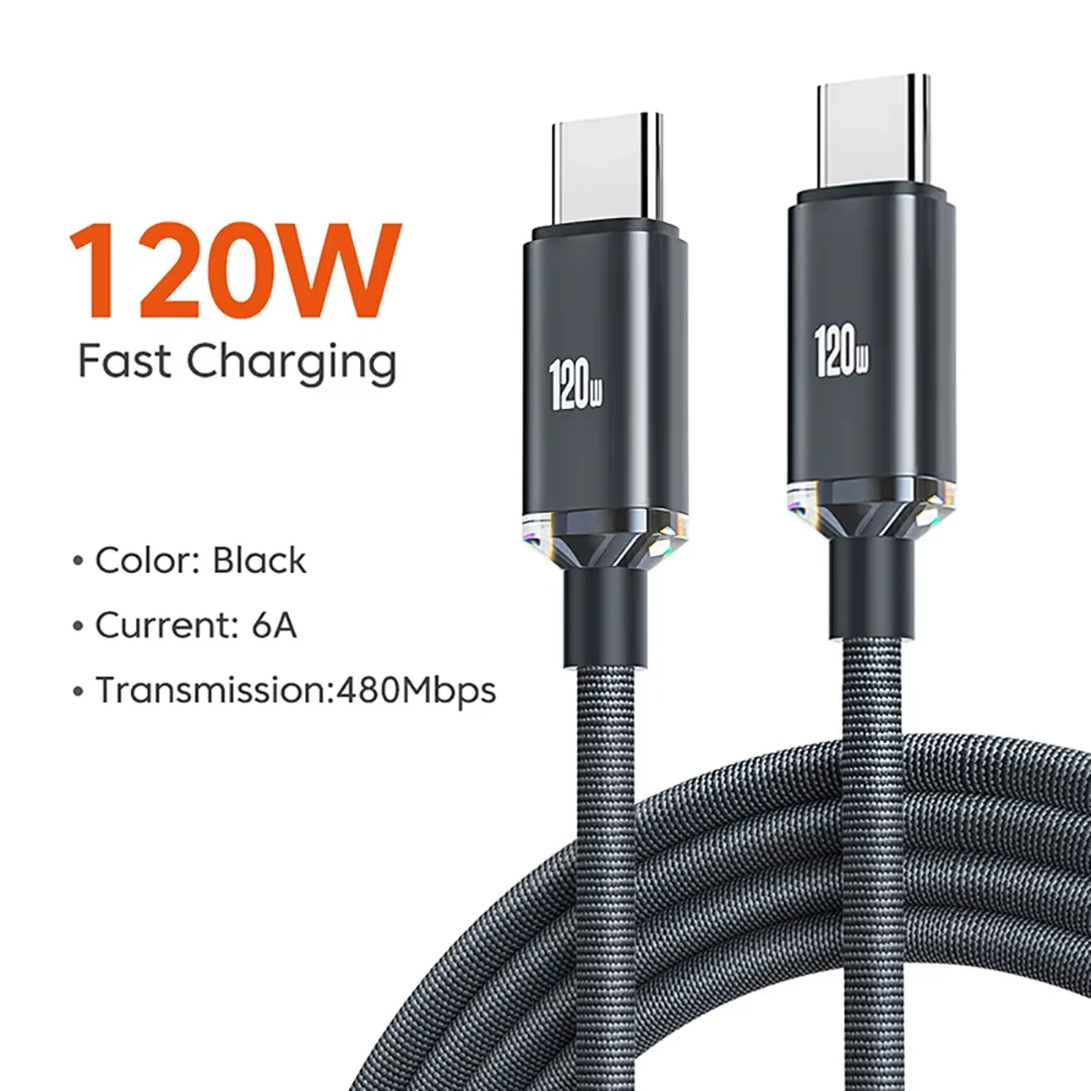 

120W PD Usb C Type C Cable Fast Charging Cord USB C Phone Data Cable Fast Charging For iPhone 15 16 17 Xiaomi Samsung Huawei