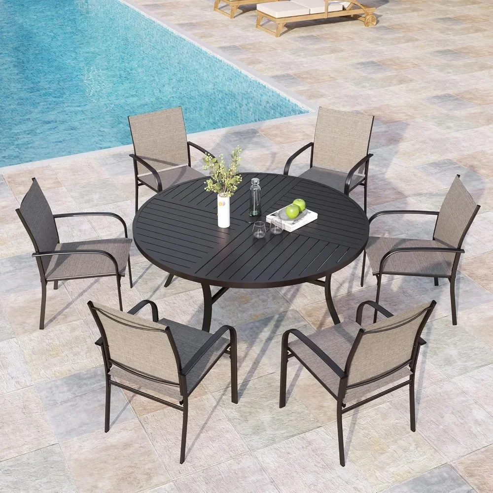 

7 Pieces Outdoor Table and Chairs, Patio Dining Set for 6 Includes 54" Round Outdoor Table and 6 Patio Chair Set