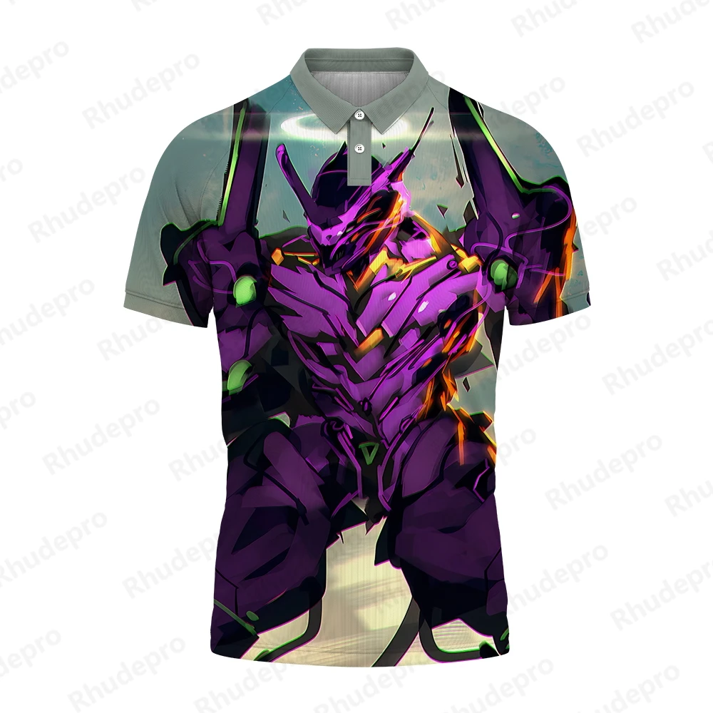 Printed Polo Shirt Neon Genesis Evangelion Hip Hop Tops Y2k Men Harajuku Style T-shirts Men's Streetwear 5XL 2024 Oversized