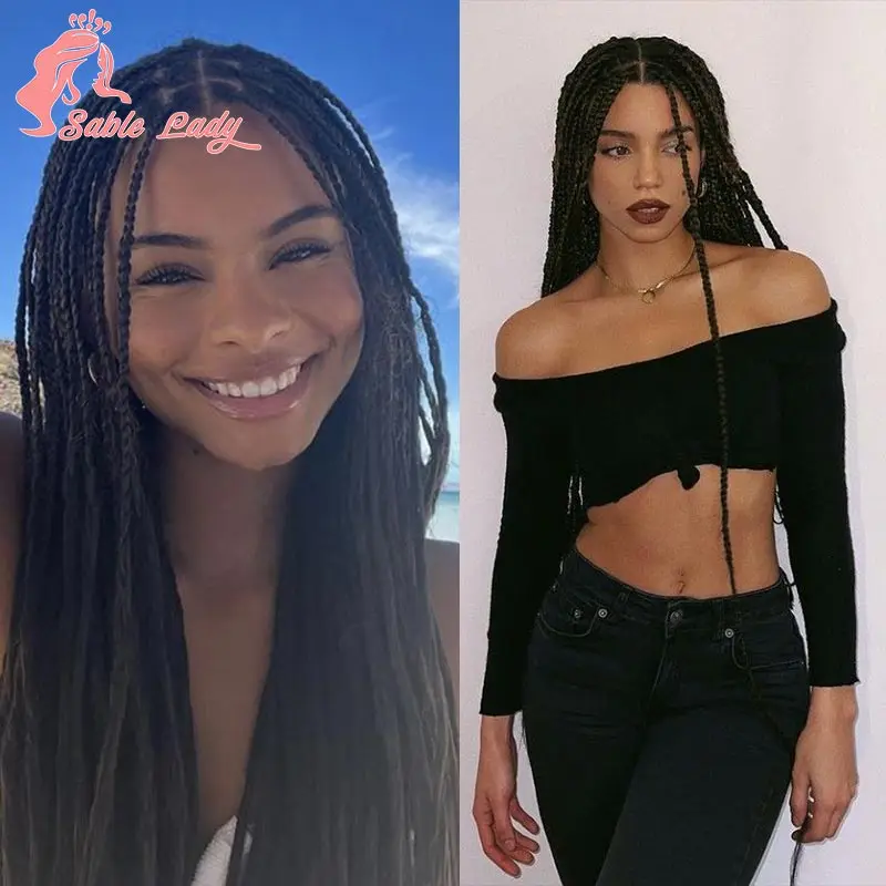 

Full Lace Front Braided Wigs Synthetic Square Knotless Box Braids Wig 36inch Long Lace Frontal Braiding Wigs for Black Women