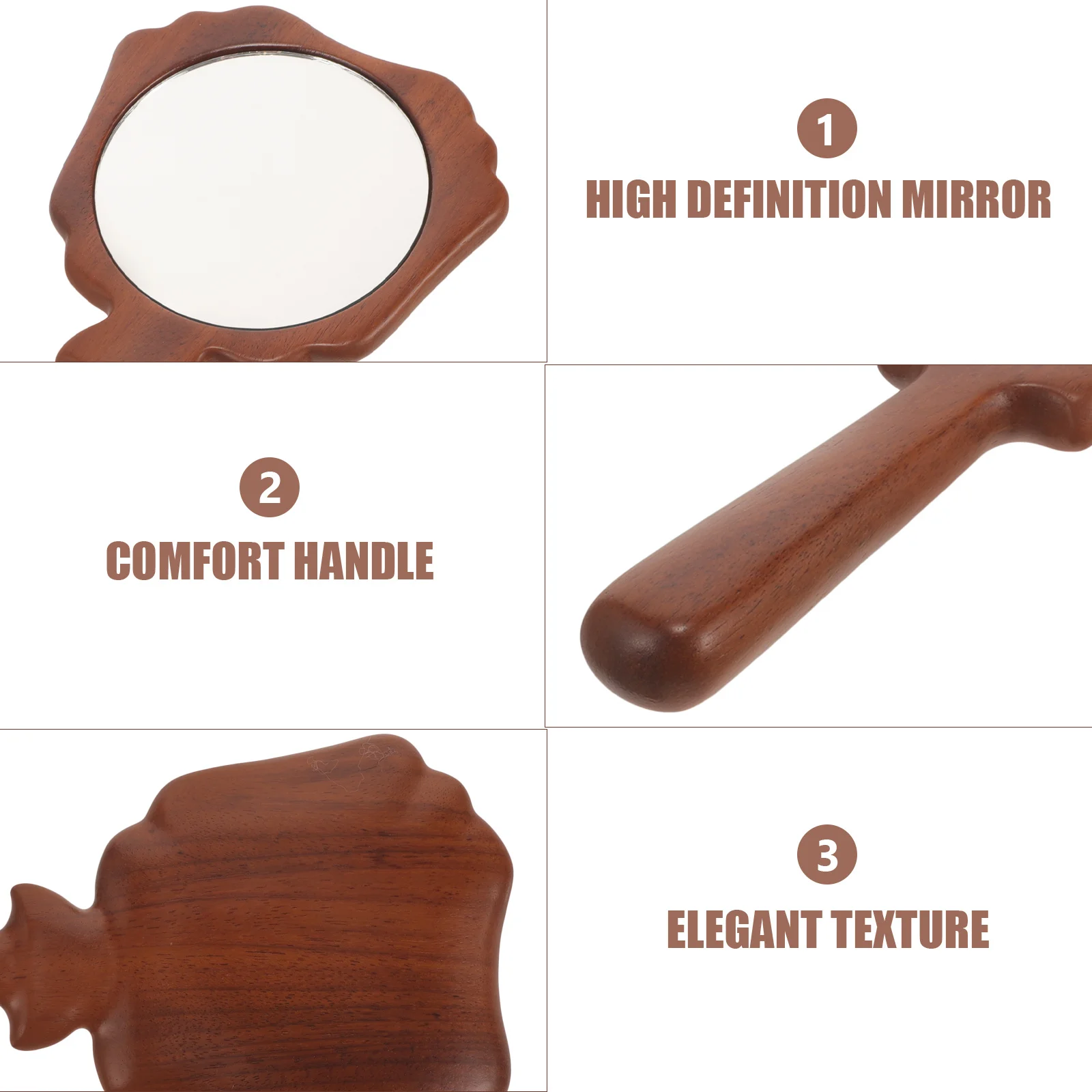 

Solid Wood Handle Handheld Makeup Mirror Compact Purse Mirror for Travel Hd Reflection Eyebrow Shaping Beauty Tools