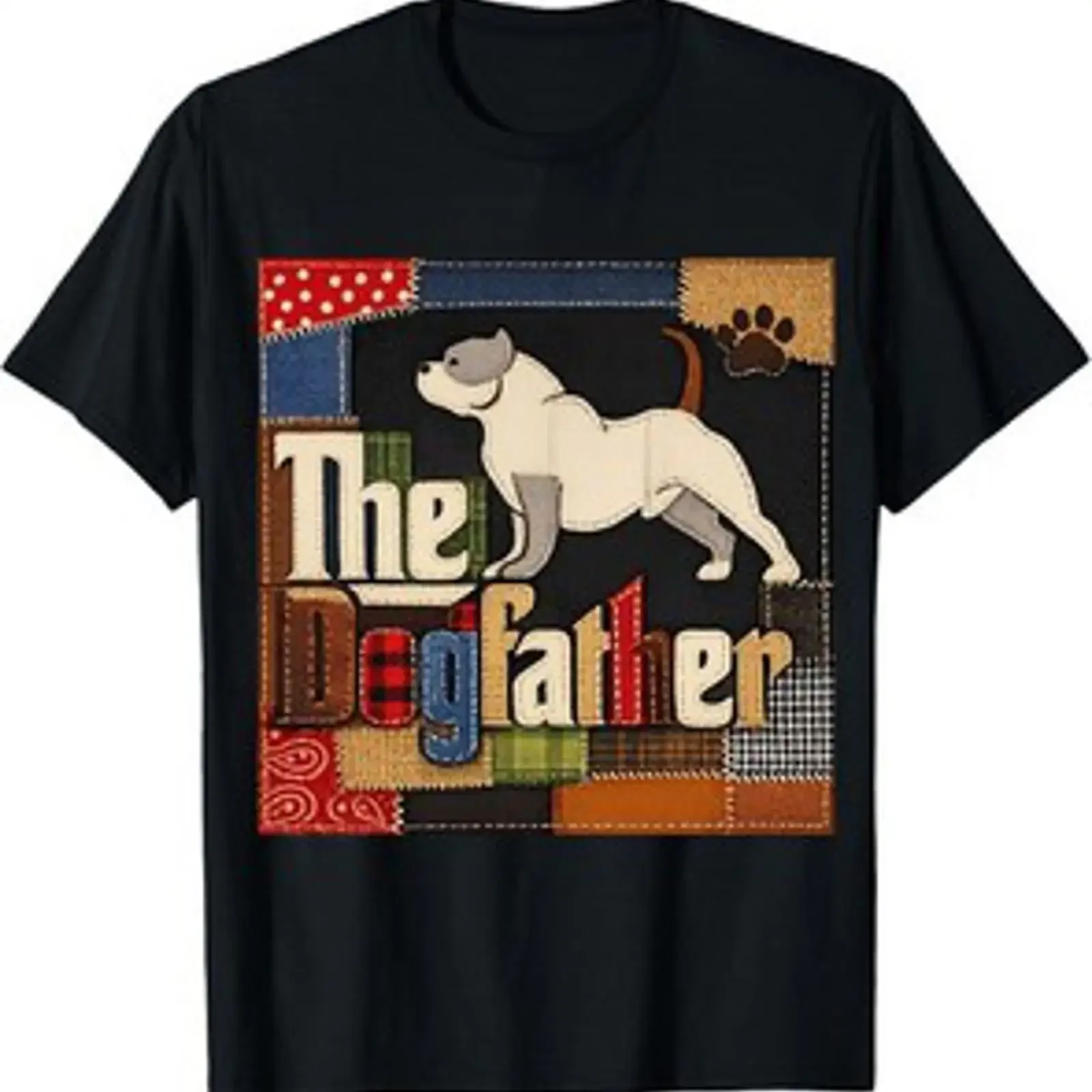 Camiseta The Dogfather con Parches, Estilo American Bully Pit Bull, Divertida para Dueños de Perros, Vintage, Lavada, para Uso Diario, Streetwear
