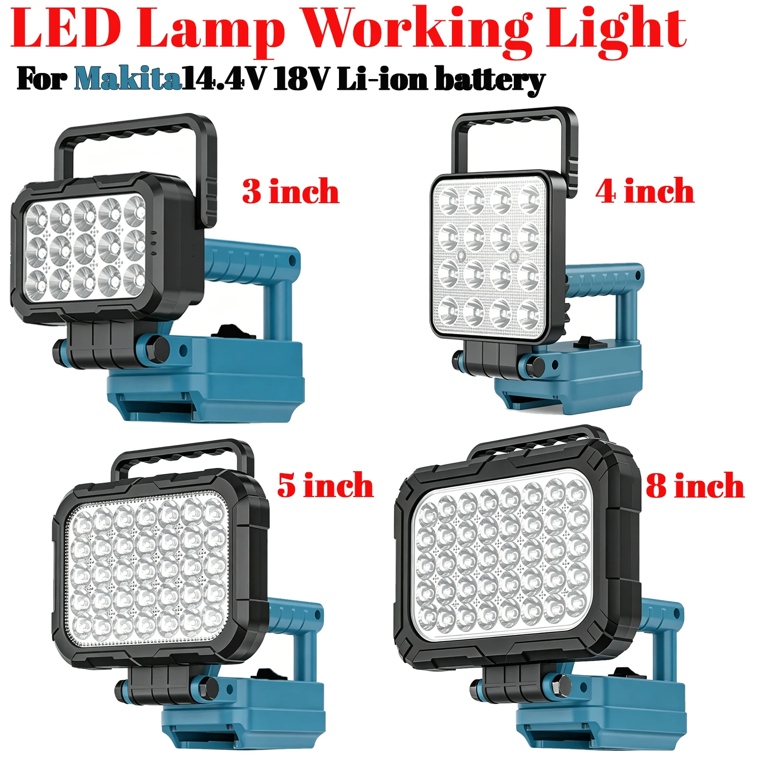 

Cordless LED Work Light for Makita 14.4-20V Li-ion Battery Portable USB Hook Adjustable Angle Handle Emergency Light No Battery