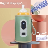 Travel Stroller Insulated Bag Digital Display Baby Nursing Bottle Heater For Outdoor Winter -Green