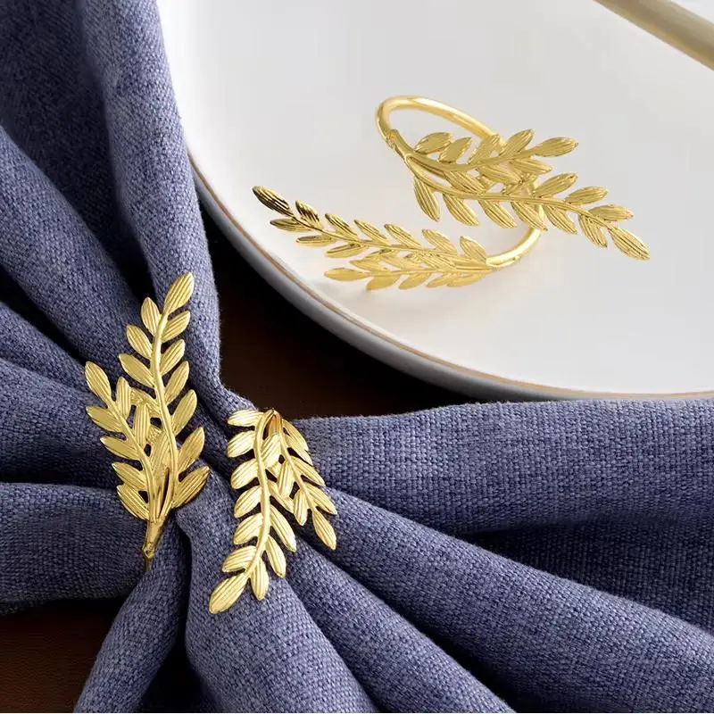 Gold Wheat Napkin Rings Metal Leaf Napkin Holder For Harvest Festival Fall Christmas Thanksgiving Dinner Table Decoration